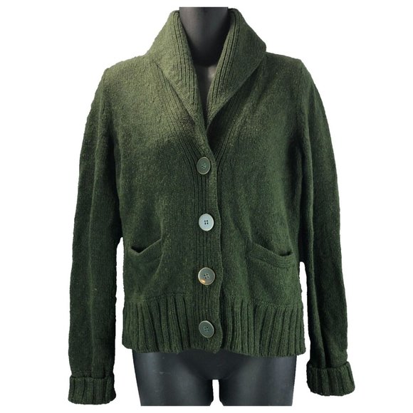 Vintage Fossil Women Sz M Wool Blend Bulky Long Sleeve Large Button Green Collar - Picture 1 of 12